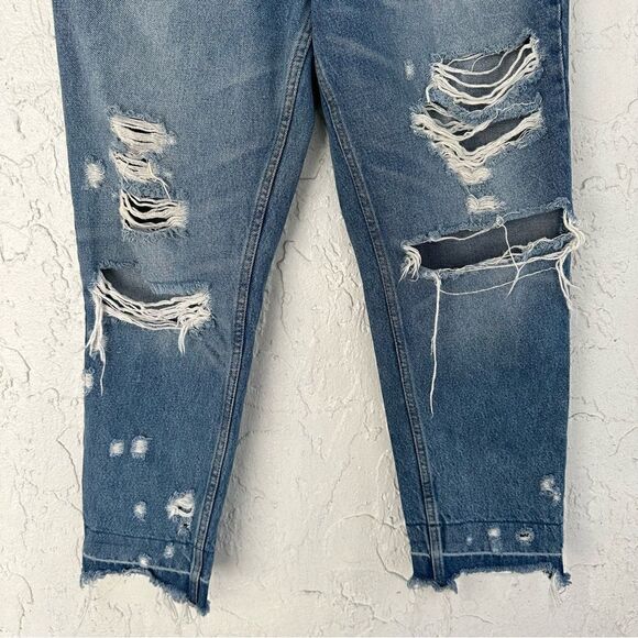 ABERCROMBIE Annie High Rise Girlfriend Distressed Jeans Womens 29 Frayed Hem - Picture 4 of 11